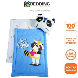 Bộ tấm trải, nệm ngủ trẻ em Kbedding By Everon gấu mèo Raccoon chất vải cotton an toàn cho bé giá sỉ