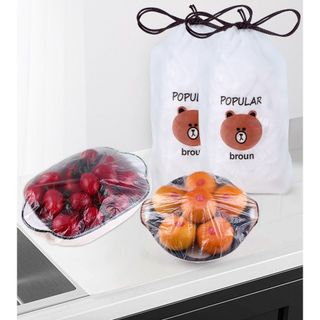 Màng Bọc Thực Phẩm - Set 100 Túi Màng Bọc Thực Phẩm túi gấu PE Có Chun Co Giãn Tái Sử Dụng Nhiều Lần