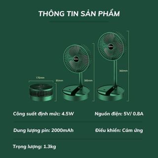 Quạt tích điện Super 3 cấp độ mini để bàn gấp gọn tiện dụng thời gian sử dụng tới 8 tiếng