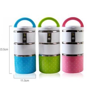 Hộp cơm 3 tầng chấm bi ruột inox
