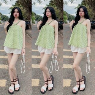 set áo dây xốp phồng dáng baby doll kèm quần short siêu dễ thương giá sỉ - giá bán buôn