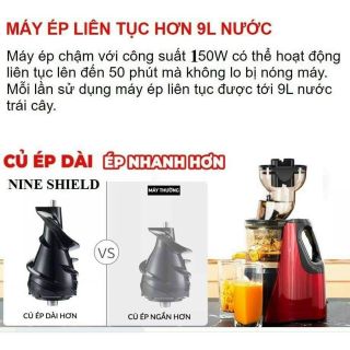 Máy ép trái cây, máy ép chậm hoa quả làm sinh tố Nineshield bảo hành 12 tháng