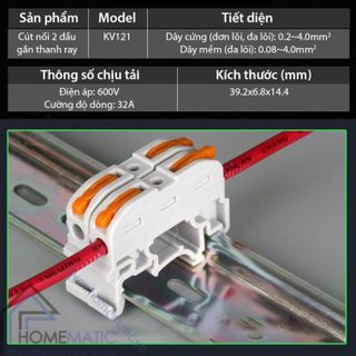 Cút nối dây điện 2 đầu gắn thanh ray tủ điện KV121