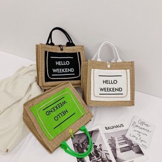 Túi cói tote hello weekend đi du lịch đi biển dùng hàng ngày phong cách Hàn Quốc