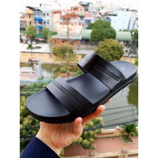 Dép Nam da 2 quai ngang thời trang cao cấp chất da bò thật 100% đế cao su siêu mềm đi êm chân