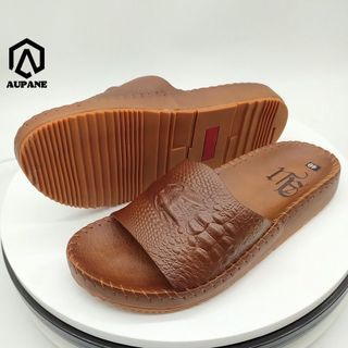 [Da thật-BH 2 năm] Dép nam quai ngang da bò dập vân cá xấu 100%-cam kết vĩnh viễn không bong chóc-hàng xưởng sx và bán