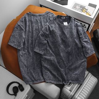 Áo thun nam tay ngắn wash xi măng bigsize 80kg - 130kg - Trơn