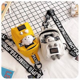 Túi Đeo Chéo Kèm Gấu Bông Con Cừu - Túi Bao Tử Canvas Kèm Gấu Phong Cách Hàn Quốc - Túi Tote Gấu Bông Xinh Yêu