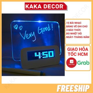 Đồng hồ để bàn, đồng hồ báo thức led đo nhiệt độ có bảng vẽ hình ghi chú sang trọng giá sỉ