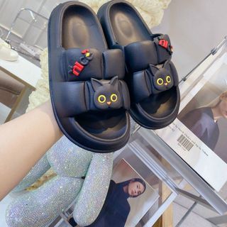 Dép bánh mỳ nâng đế họa tiết mèo mang êm 3f