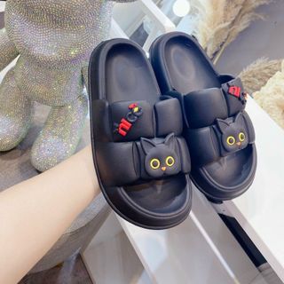 Dép bánh mỳ nâng đế họa tiết mèo mang êm 3f