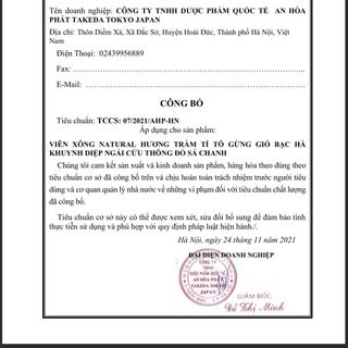 VIÊN XÔNG NATURAL 11 Vị Thảo Dược Giúp Thông Mũi, Giải Cảm, Giảm Ho