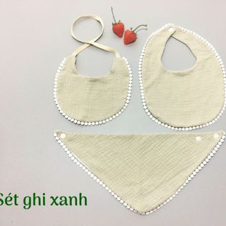 Sét 3 yếm màu ren sợi tre wooyi giá sỉ