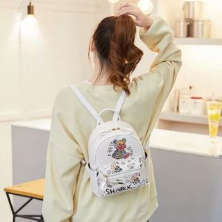 Ba Lô Da pu Mini Hình Gấu Graffiti Phong Cách Hàn Quốc Dành Cho Nữ