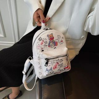 Ba Lô Da pu Mini Hình Gấu Graffiti Phong Cách Hàn Quốc Dành Cho Nữ