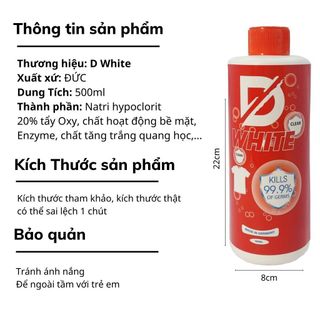 Tẩy Trắng quần áo D White 500ml ( Nhập Khẩu Đức 100%)- Tẩy mốc, tẩy ố vàng, Tẩy trắng quần áo