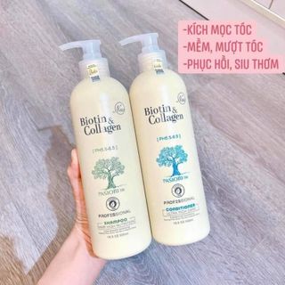 Cặp Dầu Gội Xả Biotin & Collagen Trắng 1000ml Giảm Rụng Tóc, Kích Mọc Tóc, Phục Hồi Tóc Khô Xơ, Hư Tổn