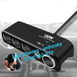 Tẩu sạc ô tô, bộ chia sạc ô tô có dây 03 tẩu 02 usb 01 tẩu thuốc cao cấp Anihooky
