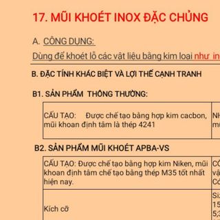 MŨI KHOÉT INOX ĐẶC CHỦNG