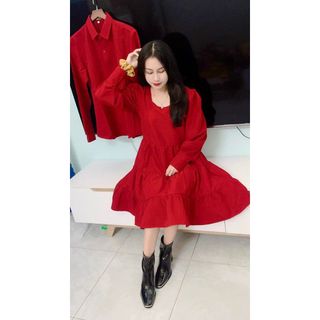 Set đồ đôi áo sơ mi nam - váy babydoll nữ cực xinh thời trang Miamo TN23 (Kèm ảnh thật)