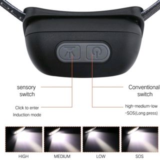 Đèn Pin LED đội đầu cảm biến bằng tay, Đèn pha LED chống nước kèm sạc USB