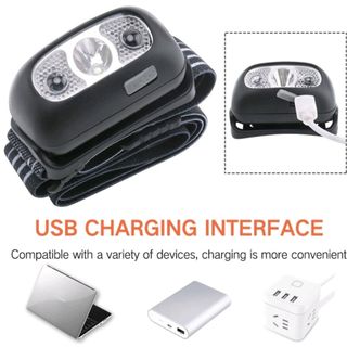 Đèn Pin LED đội đầu cảm biến bằng tay, Đèn pha LED chống nước kèm sạc USB