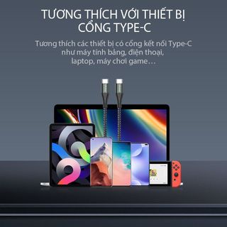 Cáp Sạc Nhanh VIVAN KPD100S Chống Gãy Type-C to Type-C 100cm Chuẩn Sạc NhanhPD 60W BenZ Store