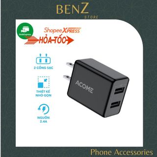 Cốc Sạc Nhanh Acome AC03U 2 Cổng USB Tương Thích Iphone iPad Samsung Oppo Xiaomi Bảo Hành 12 Tháng BenZ Store giá sỉ