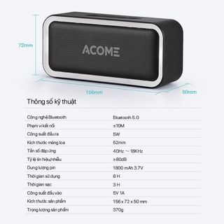 Loa Bluetooth ACOME A6 / VS6 Công Suất 5W Âm Thanh Chất Lượng Cao Hiệu Ứng LED RGD Playtime8H Chống Nước IPX5 BenZ Store