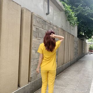 Sét bộ nữ ,đồ bộ dài nữ thun coton thái,,áo in chử ANGEL ,thời trang xuân hè BD02-VÀNG