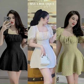 Đầm Thun Xốp Dáng Xòe Tiểu Thư Cách Điệu