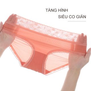 Quần lót nữ lụa băng - quần chip nữ tàng hình cạp ren họa tiết tim - có bigsize 9909