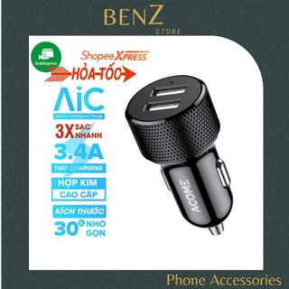 Tẩu Sạc Ô Tô Cốc Sạc Xe Hơi ACOME ACC03 2 Cổng USB Sạc Nhanh 2.4A Chỉ Báo Đèn LED BenZ Store giá sỉ