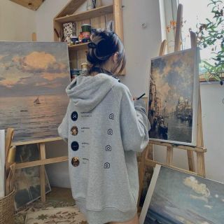 Áo hoodie chống nắng logo in máy ảnh nón 2 lớp rộng trùm qua đầu form dưới 70kg