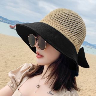 Mũ rộng vành chống tia uv đính nơ có thể gấp gọn tiện dụng thời trang đi biển cho nữ