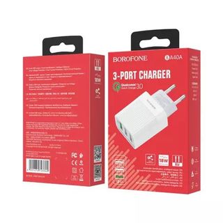 CỐC SẠC 3 CỔNG BOROFONE BA40A 5V/3A , 1 CỔNG USB 18W/QC 3.0 giá sỉ