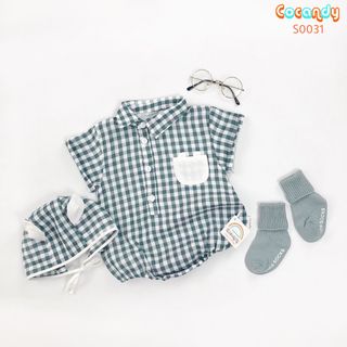 Bodysuit trẻ sơ sinh caro kèm mũ