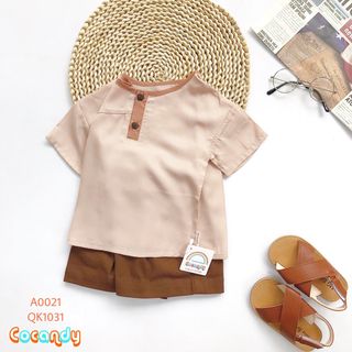 Áo cộc be phối cam nâu trẻ em