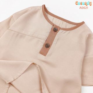 Áo cộc be phối cam nâu trẻ em