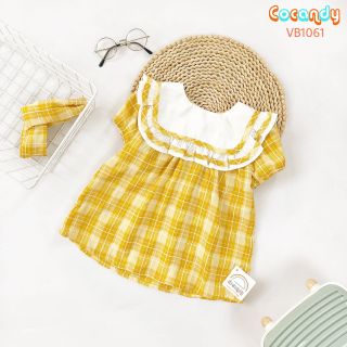 Váy trẻ em caro vàng cổ bèo trắng