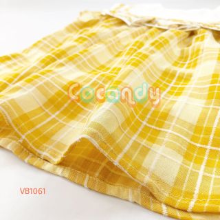 Váy trẻ em caro vàng cổ bèo trắng