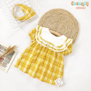 Váy trẻ em caro vàng cổ bèo trắng