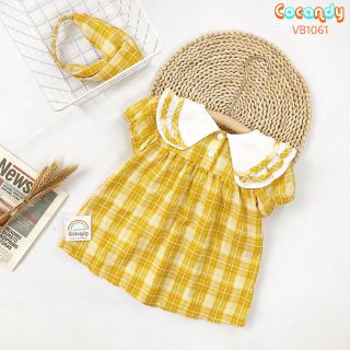 Váy trẻ em caro vàng cổ bèo trắng