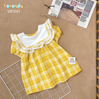 Váy trẻ em caro vàng cổ bèo trắng