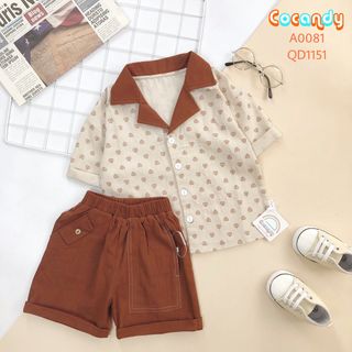 Áo sơ mi hoạ tiết phối cổ tay lỡ