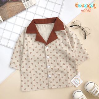 Áo sơ mi hoạ tiết phối cổ tay lỡ