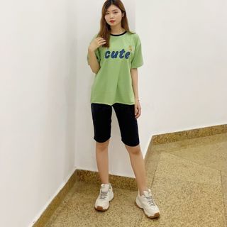 Sét bộ nữ ,đồ bộ đùi nữ thun coton sufa,ái in chữ Cute ,thời trang xuân hè BL 17-XANH LÁ
