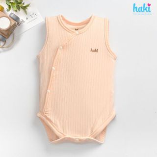 Bộ bodysuit sát nách, cài chéo vải gỗ sồi cao cấp siêu mềm mịn cho bé HAKI BM009