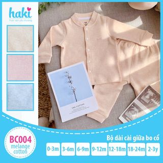 Bộ quần áo dài cài giữa bo cổ Melange Cotton BC004, set thu đông cho bé trai bé gái Haki