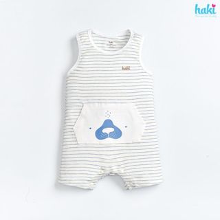 Bộ áo liền quần body đùi sát nách kẻ, túi ốp vải tre cao cấp Haki BB046